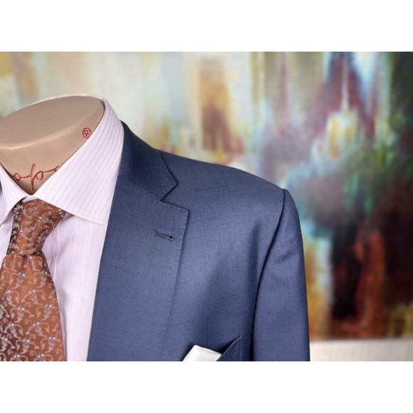 44R Mens Custom Tailored Scabal Super 140’s Blue Blazer - Suit Jacket Sport Coat - Picture 3 of 13